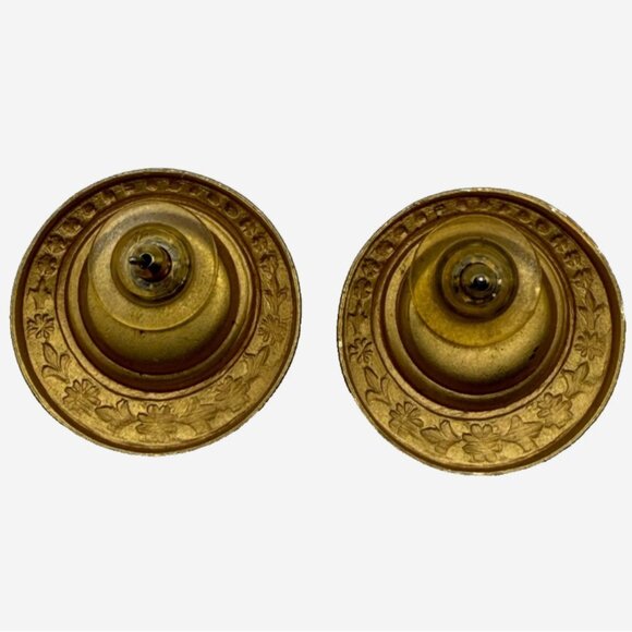 Vintage 1980s Cream Acrylic Cabochon Dome Statement Earrings Gold Tone Pierced - Picture 2 of 4